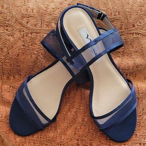 Nina sandals 7M navy blue mesh and satin straps